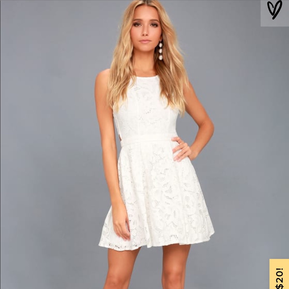 Lulus Daisy White Lace Skater Dress